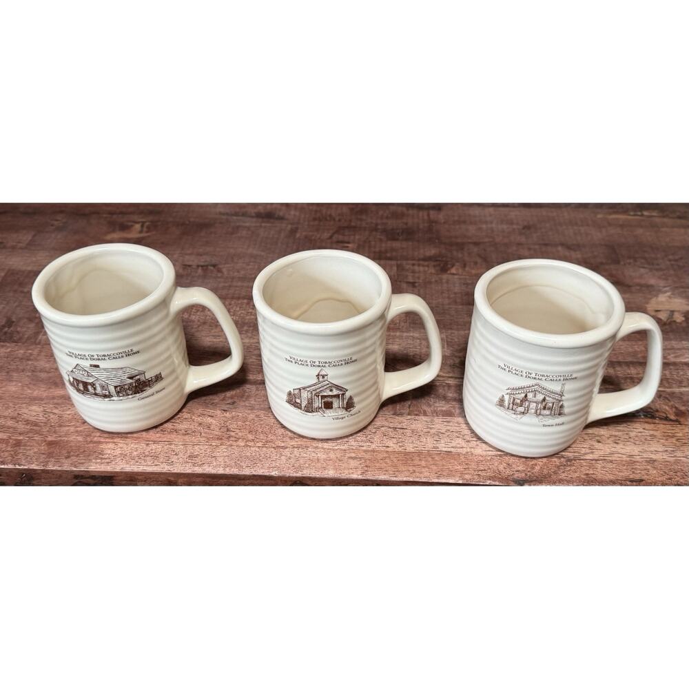 Vintage Village of Tobaccoville Doral 3 Pcs N. Carolina Stoneware Mugs